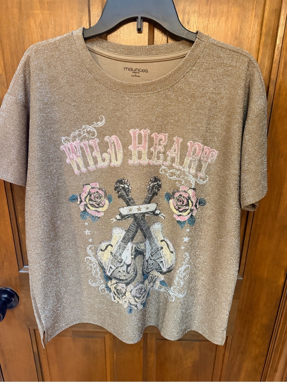 Maurices Taupe Metallic Graphic Guitar Tee